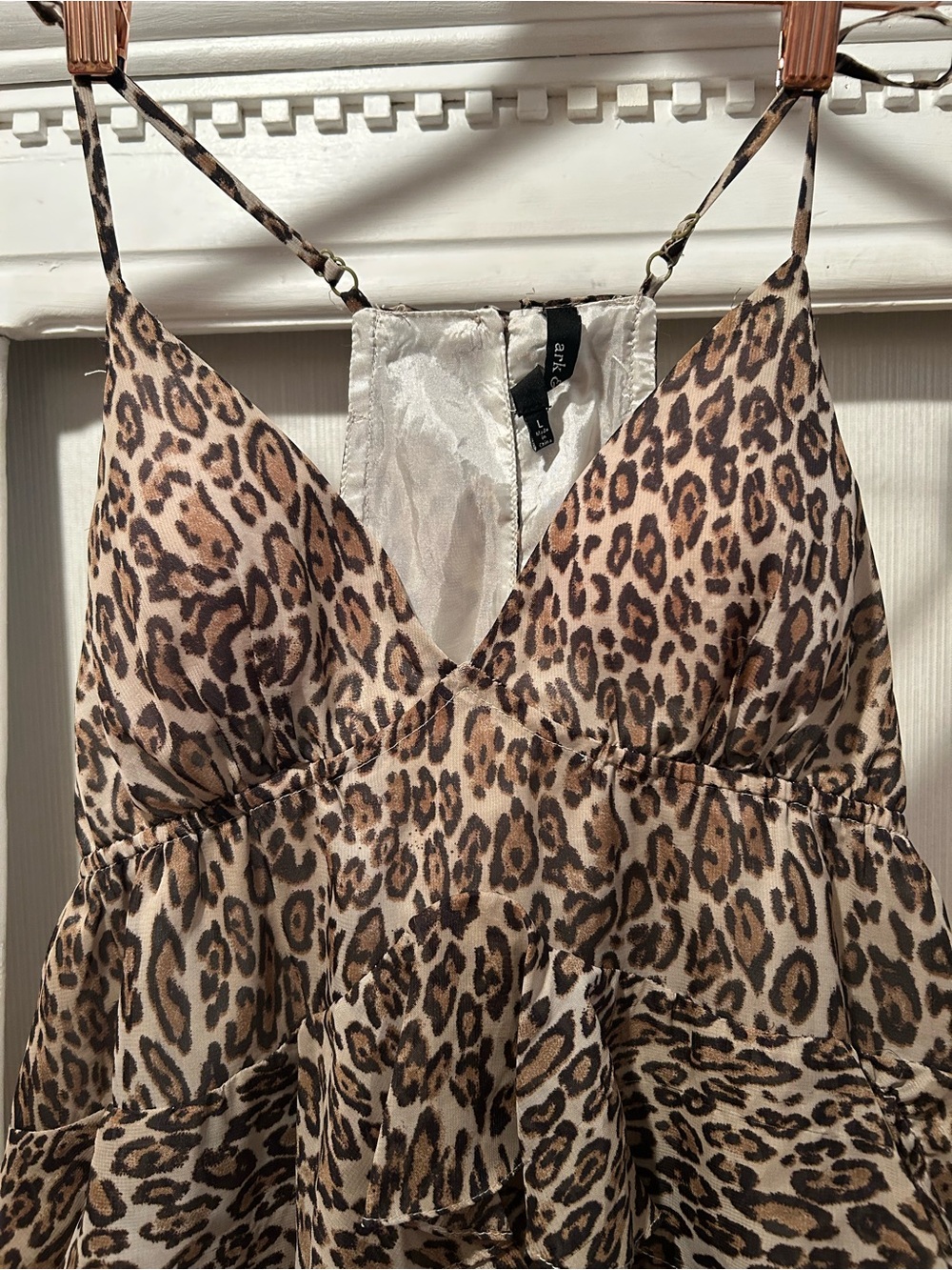 Ark & Co Leopard Print Ruffle Halter Tank - Tan Black - Picture 5 of 6